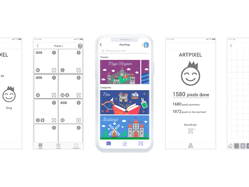 Application UX/UI Design Process animation app design ios king kit mobile pixel process ui ux wireframe
