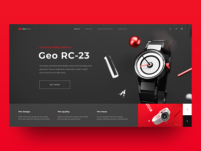 Watch And Landing Page Concept app cinema 4d concept coronarender design figma geometry illustration landing page red and black typography ui ux watch web