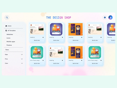 A cotton-candy-themed e-commerce website (neomorphic design)