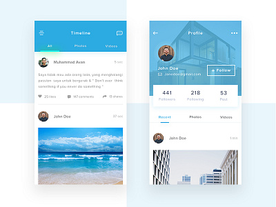 Profile & Timeline UI design android app design interaction interface ios modern photoshop style ui ux
