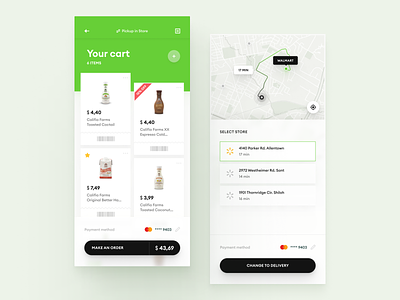 Grocery Delivery - Pickup in Store cart clean delivery ecommerce food grocery interface list map menu method mobile order payment product service store ui ux widelab