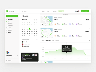 Sportify - Track your progress & Compete with Friends activity app calendar chart clean cycling dashboard details fit fitness health history map overview running sport statistics tracker ui widelab