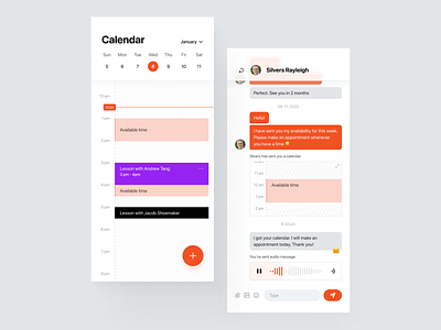 Find Your Tutor App - Calendar & Chat app audio availability button calendar chat clean consistency design system emoji find lesson management message messenger private schedule typography widelab wysiwyg