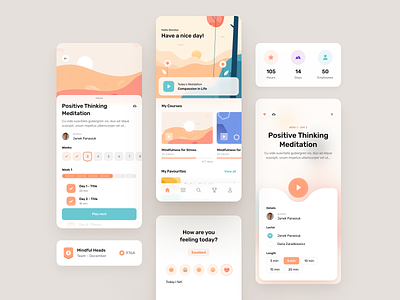 Mindy - Application For Developing Your Mind app clean course dashboard design exercise feedback history illustration lesson meditation mindy overview page progress session skills ui ux widelab