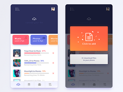 File upload app dailyui file menu movie music page photo ui upload