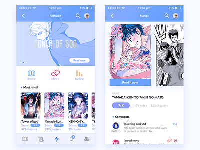 Manga reader app book dailyui featured manga notification page profile reader ui user ux