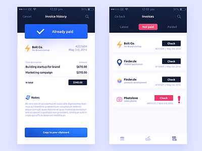Invoice history app daily dailyui icon invoice ios mobile page ui ux