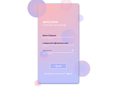 Daily UI 001 dailyui dailyui 001 dailyuichallenge design gradient mobile mobileui signup page signup screen signupform ui ui ux design