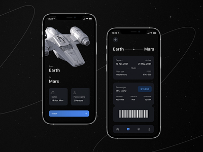 Ticket App app application cosmos design earth mars ticket