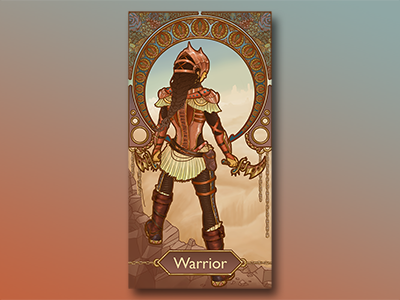 Warrior Card card drawing game illustration nouveau sepia