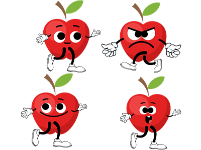 Apple illustration with various cute characters mascot