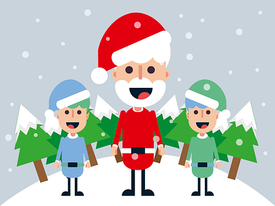 Santa and his little helpers character design characters christmas helpers holiday illustration pinetree santa season snow winter