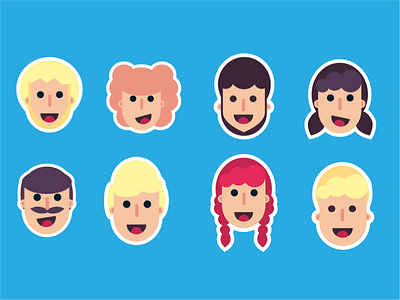 Head Stickers characters flat design heads illustration stickers