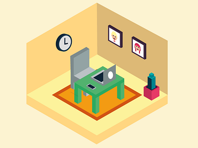 Isometric Study Room colors decor depth frame illustration illustrator isometric room