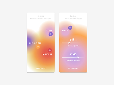 Day 007 - Settings daily ui daily ui 007 design gradients graphic design health application mindfulness settings settings 007 ui user interface visual design wellbeing