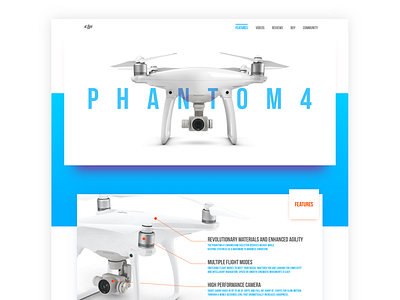 DJI Phantom 4 Concept Website blue drone phantom ui web white