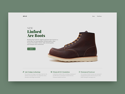 Arc boots ecommerce footer green landing product ui ux