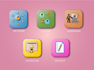 Icon Explore colorful icon illustrator meetup network project showcase social media workshop