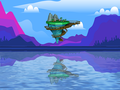 lonely island 2d 3d c4d island lonely lonely island low poly mountain reflection stairs water