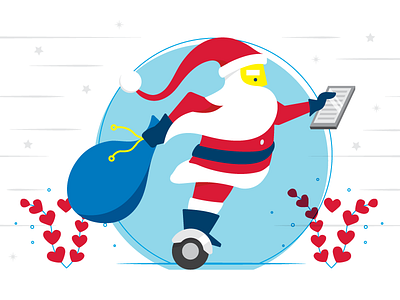 Hoverboard Santa blue checking list christmas hoverboard illustration presents red santa tablet tech