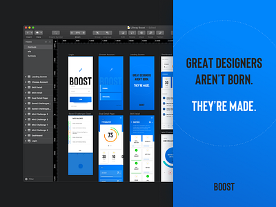 Boost app black blue brand branding design interface modern modular typography ui ux web web design