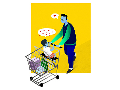 Father & Son brand branding cart dad design emotion father grocery happy illustration kid love modern simple son space texture yellow