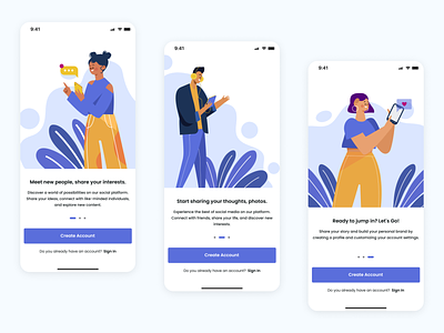 Social Media Onboarding Screens app app introduction auth screen design figma mobile application onboarding screen social media app ui user experience user interface ux
