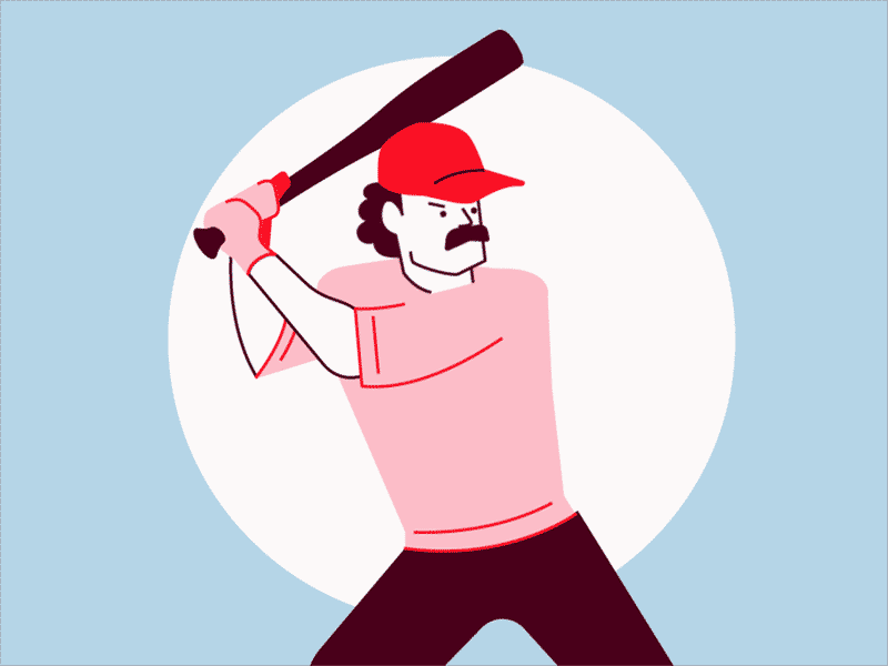 Batter up! 80s animation baseball bat illustration mustache