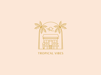 Tropical Vibes badge beach beach house emblem house illustration lined logo logodesign logotype palms surf tropical