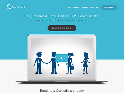 Coretalk redesign blue communication industry icons proxima nova responsive web design sms wordpress
