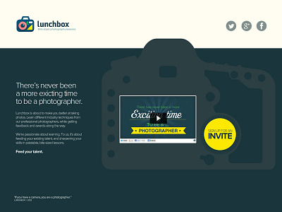 Lunchbox Homepage camera design homepage landing page lunchbox photography product launch proxima nova ui web