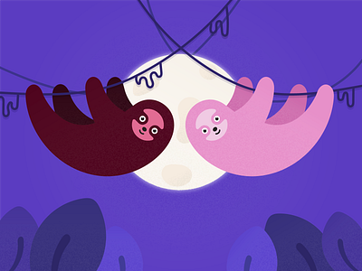 Hang in there! animal digital illustration illustration jungle moon night sloths