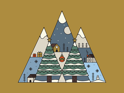Happy Holidays cabin christmas digital illustration geometric holiday illustration mountain ornament present snow snowman