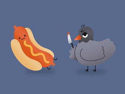 Killer Pigeon digital illustration food hot dog illustration pigeon