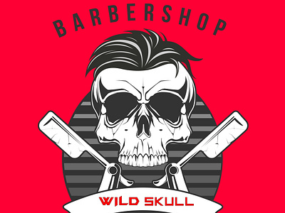 LOGO BARBERSHOP "WILD skull" at neutral red background