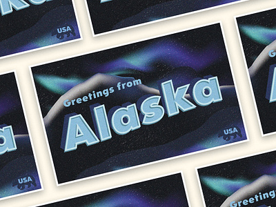 Greetings from Alaska alaska aurora borealis blue cold design designer illustration illustrator mountain northernlights postcard poster retro snow texture vector vintage weeklywarmup