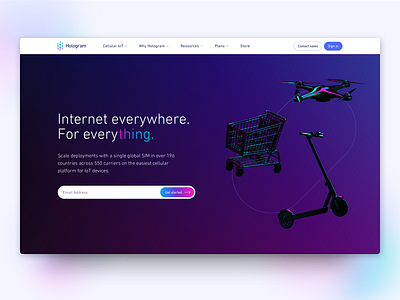 Hologram.io Home Page c4d call to action cinema4d dark mode gradient gradient button gradients home screen homepage internet of things iot website website design