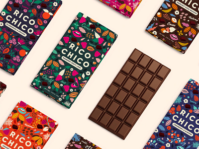 Rico Chico Chocolates adobe chocolate fruits handdrawn illustrator packaging ricochico thedieline