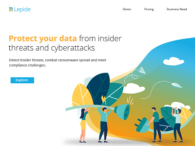 Cyber attack branding coloful cyber security flat icon illustration landing orang typography ui ux website yellow