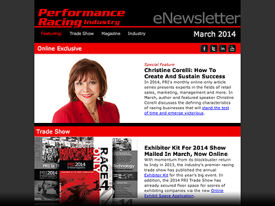 PRI eNewsletter email enews enewsletter marketing performance racing industry pri