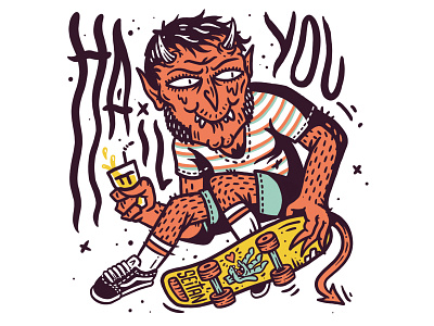 Skating satan chill devil doodle fun fun illustration hail illustration old school punk rock rowwdesign santa cruz satan seitan skate skateboard skateboarding skating sticker thrasher vans