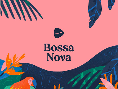 Bossa Nova Coffee Branding blue brazil brazilian coffee coffee bean coffeeshop drinks illustration luxury luxury branding luxury logo music parrot pink plant plants play play button tropical vector