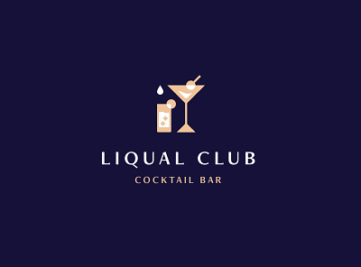 Liqual Club Logo bar blue branding club cocktail cocktail bar cocktail party cocktails drink drinks geometric gold illustration logo luxurious luxury minimal navy party