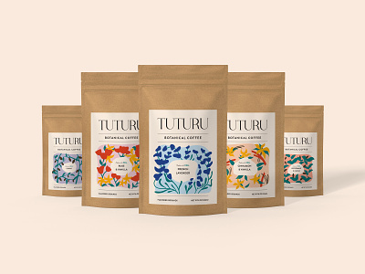 Tuturu Coffee Packaging bag beans botanic botanical branding coffee eco flavor floral flowers herbs illustration luxurious minimal natural organic packaging simple spices sustainable