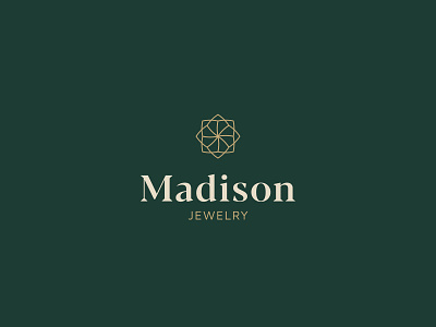 Madison Jewelry logo concept badge branding diamond gold greens icon jewelry jewelry design jewelry logo lines luxury madison maple mark mark symbol marks minimal outlined serif vector