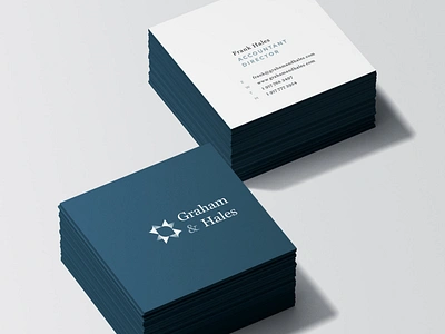 Graham & Hales Mockup Square Business Cards accountant blue branding brandlogo business cards businesscard card classy finance gradient logo logodesign logodesigner luxurious minimal minimalist navy serif stationary typography