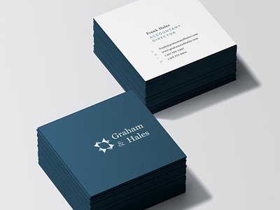 Graham & Hales Mockup Square Business Cards accountant blue branding brandlogo business cards businesscard card classy finance gradient logo logodesign logodesigner luxurious minimal minimalist navy serif stationary typography