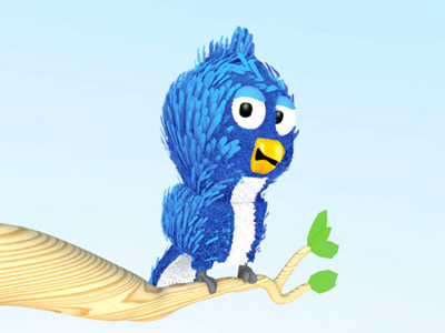 Blue Birdy 3d bird fur illustration lopoly modo perched