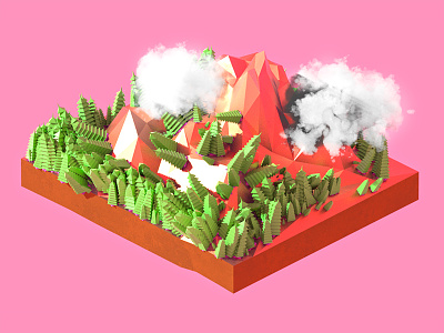 Clouds over candy mountain 3d colorful lowpoly modo pop voxels