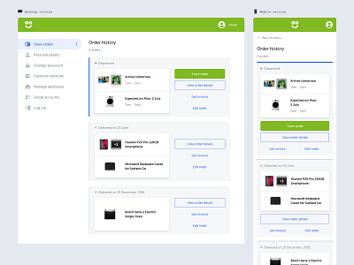 My Account Order History Page account icons menu my account order details order history orders ui ui ux ui design user experience design user interface design ux ux design your account